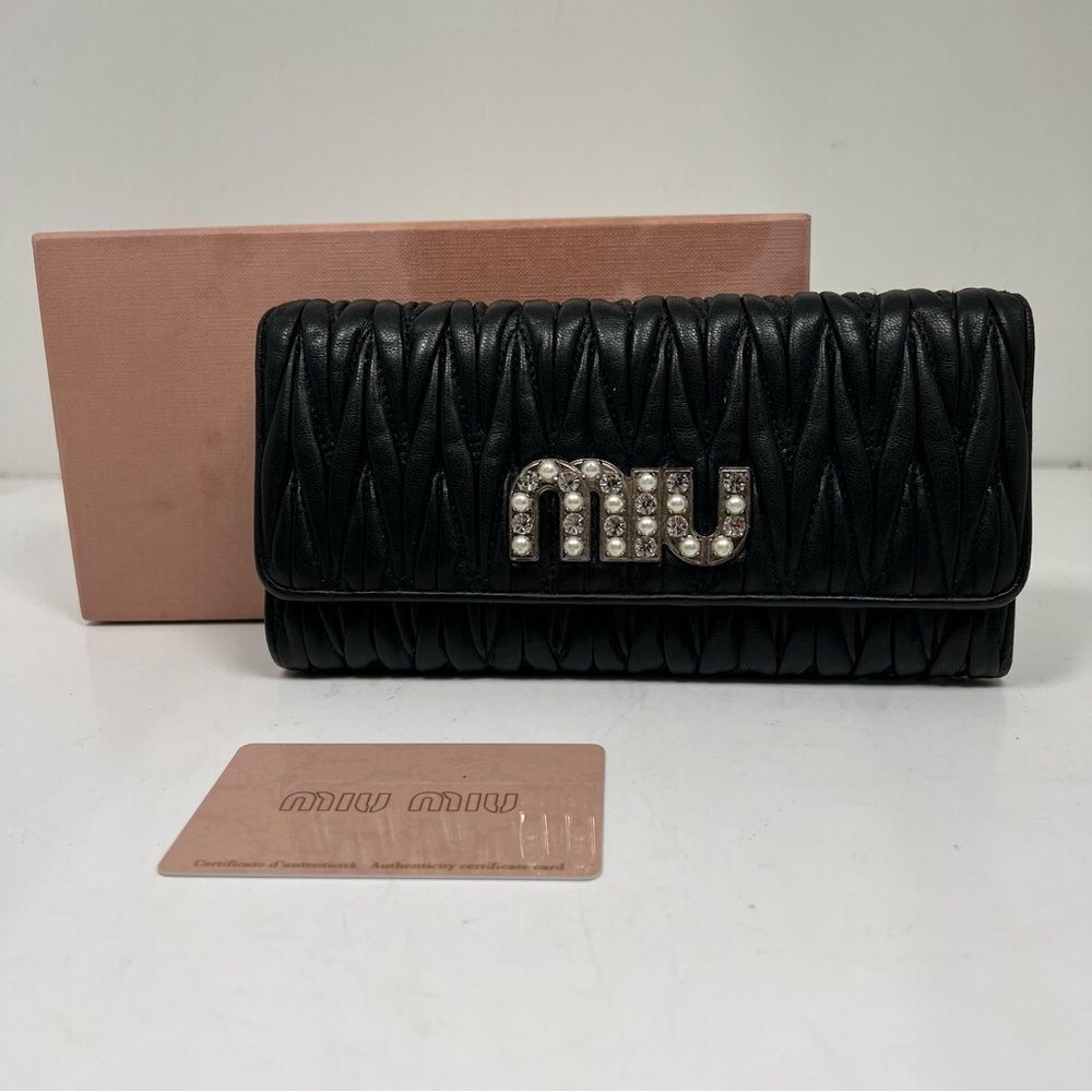 Miu Miu Matelasse Long Walllet With Crystals